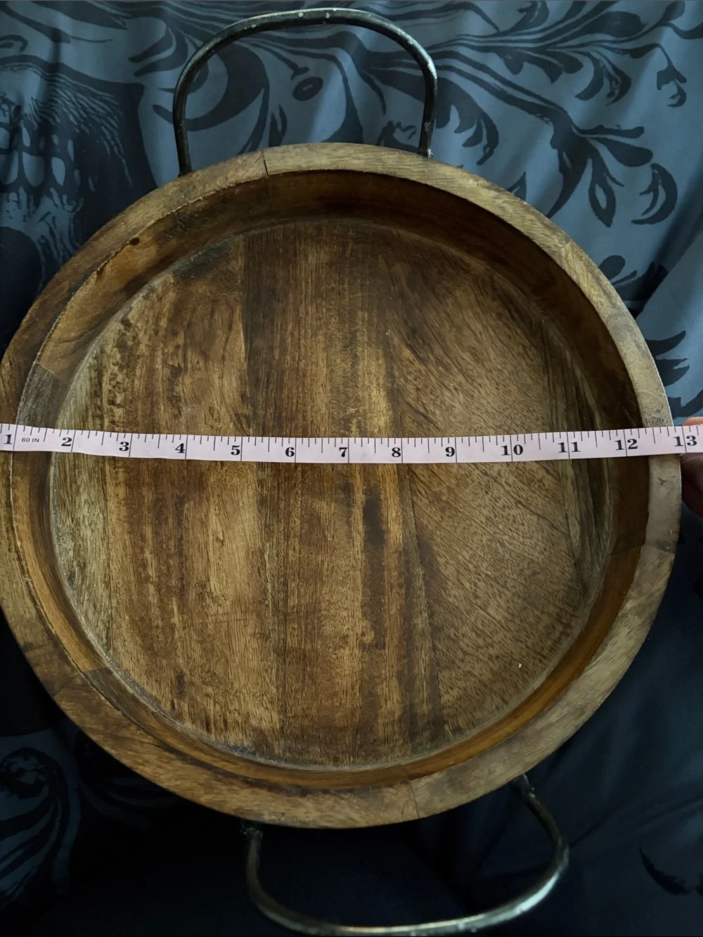 Wendy Bellissimo Wooden Round Serving Tray with Metal Handles - Brown